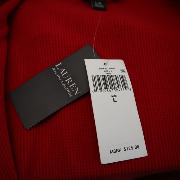 Lauren Ralph Lauren Women Sz L Red Thermal Waffle-Knit Open Front Cardigan $125 - Picture 8 of 10